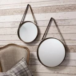 Marston Wall Mirror With Leather Hanging Strap 16" & 12" (set Of 2)