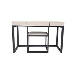 Compact Desk And Chair Woven Pumice Leather