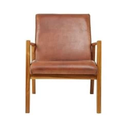 Kenza Brown Leather Curved Seat Chair