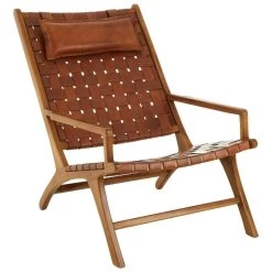 Kenza Teak Wood And Leather Chair