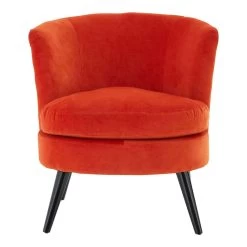 Round Orange Plush Velvet Armchair