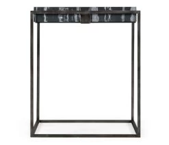Jonathan Charles Charles Outdoor Square Iron End Table In Faux Black Marble