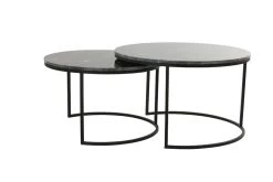 Coffee Table S/2 Ø65,5x40,5+Ø75x45,5 Cm ALFIO Brwn Mrbl+blck
