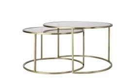 Coffee Table S/2 Ø65x39+Ø75x44 Cm DUARTE Gls Brown+l Gold