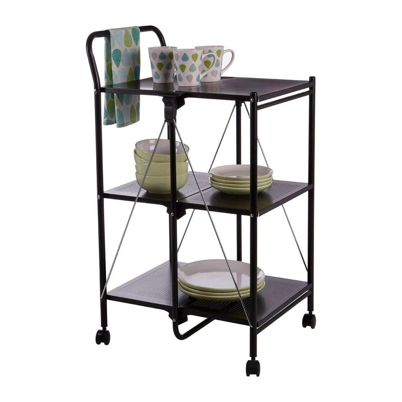 Black Rectangular Folding Kitchen Trolley 4 Black Rectangular Folding Kitchen Trolley - Image 4
