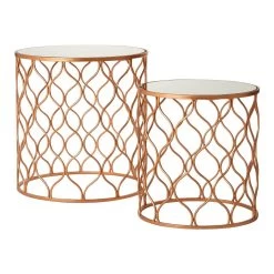 Avantis Mirrored Top Copper Tables - Set Of 2