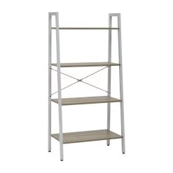 Cadburly Four Tier Natural Oak Veneer Ladder Shelf Unit