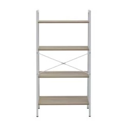 Cadburly Four Tier Natural Oak Veneer Ladder Shelf Unit -Lifestyle Haven Shop noosa co living cadburly four tier natural oak veneer ladder shelf unit house of isabella uk 31006314922038