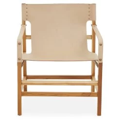 Kendari Cream Leather And Teak Wood Chair