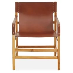 Kendari Light Brown Leather And Light Teak Wood Chair