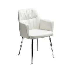 White Leather Effect Chair With Chrome Legs