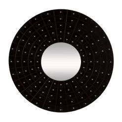 Round Wall Mirror, Black MDF, Stud Detail