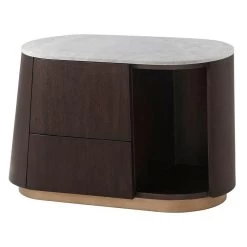 Theodore Alexander Oblique Left Bedside Cabinet In Veneer & Carrara